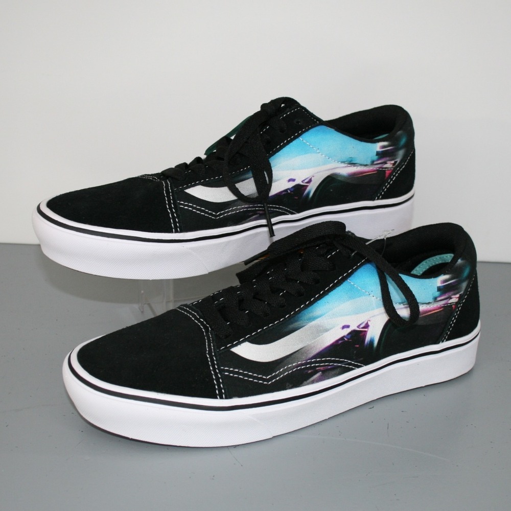 Vans Old Skool Mens Size 8 Black Blue Speed Racing Graphic Skate Shoes Sneakers - Picture 2 of 8